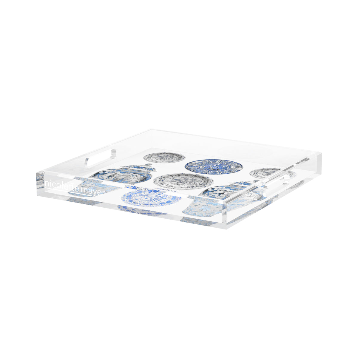 Chinoise Ceramic Ming Blue Acrylic Decorative Tray, 15 x 15 in. by Nicolette Mayer 