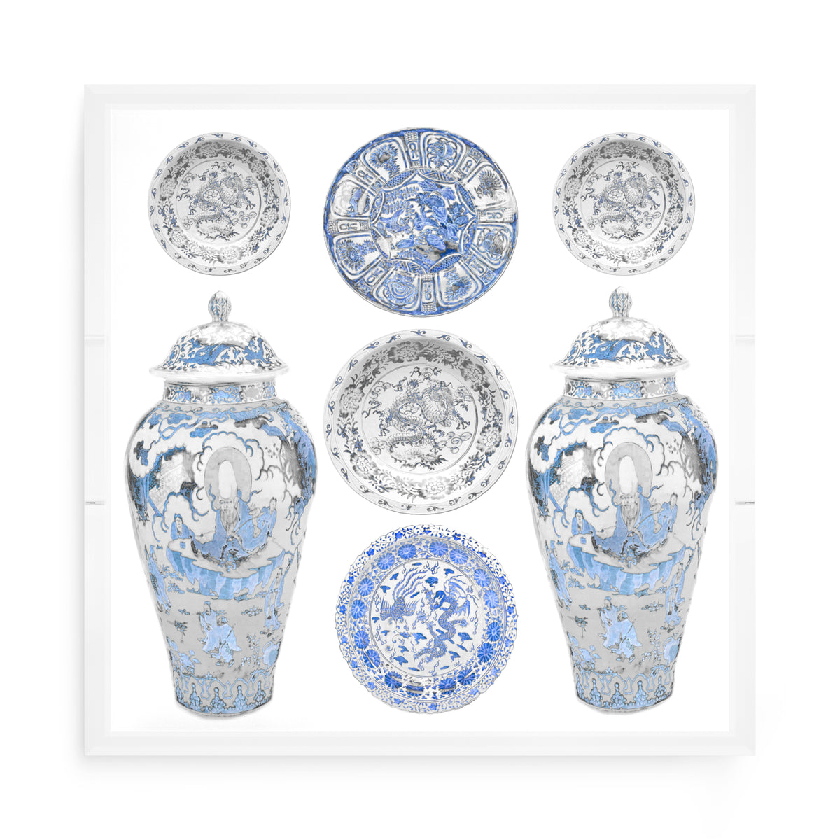 Chinoise Ceramic Ming Blue Acrylic Decorative Tray, 15 x 15 in. by Nicolette Mayer 