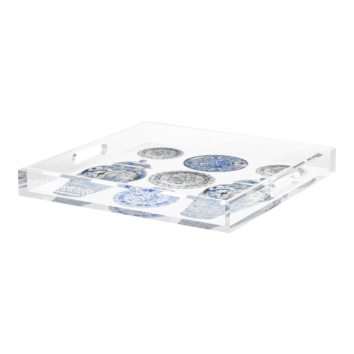 Chinoise Ceramic Ming Blue Acrylic Decorative Tray, 18 x 18 in. by Nicolette Mayer 