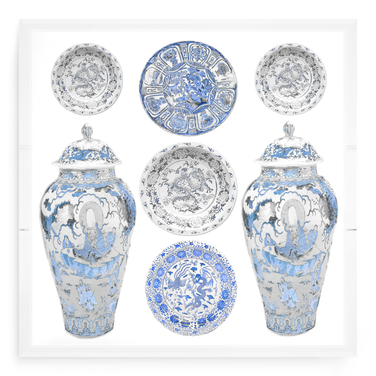 Chinoise Ceramic Ming Blue Acrylic Decorative Tray, 18 x 18 in. by Nicolette Mayer 