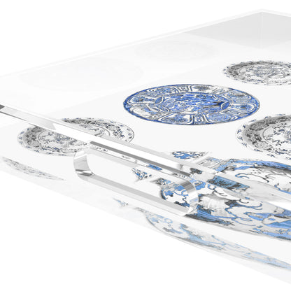 Chinoise Ceramic Ming Blue Acrylic Decorative Tray, 18 x 18 in. by Nicolette Mayer 