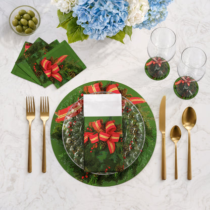 Sets de table ronds en galets avec couronne de Noël de 40 cm