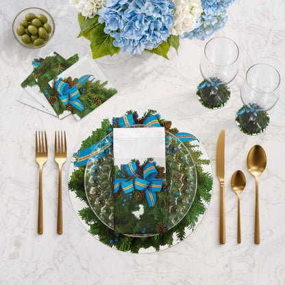 Sets de table ronds en galets avec couronne de Noël de 40 cm