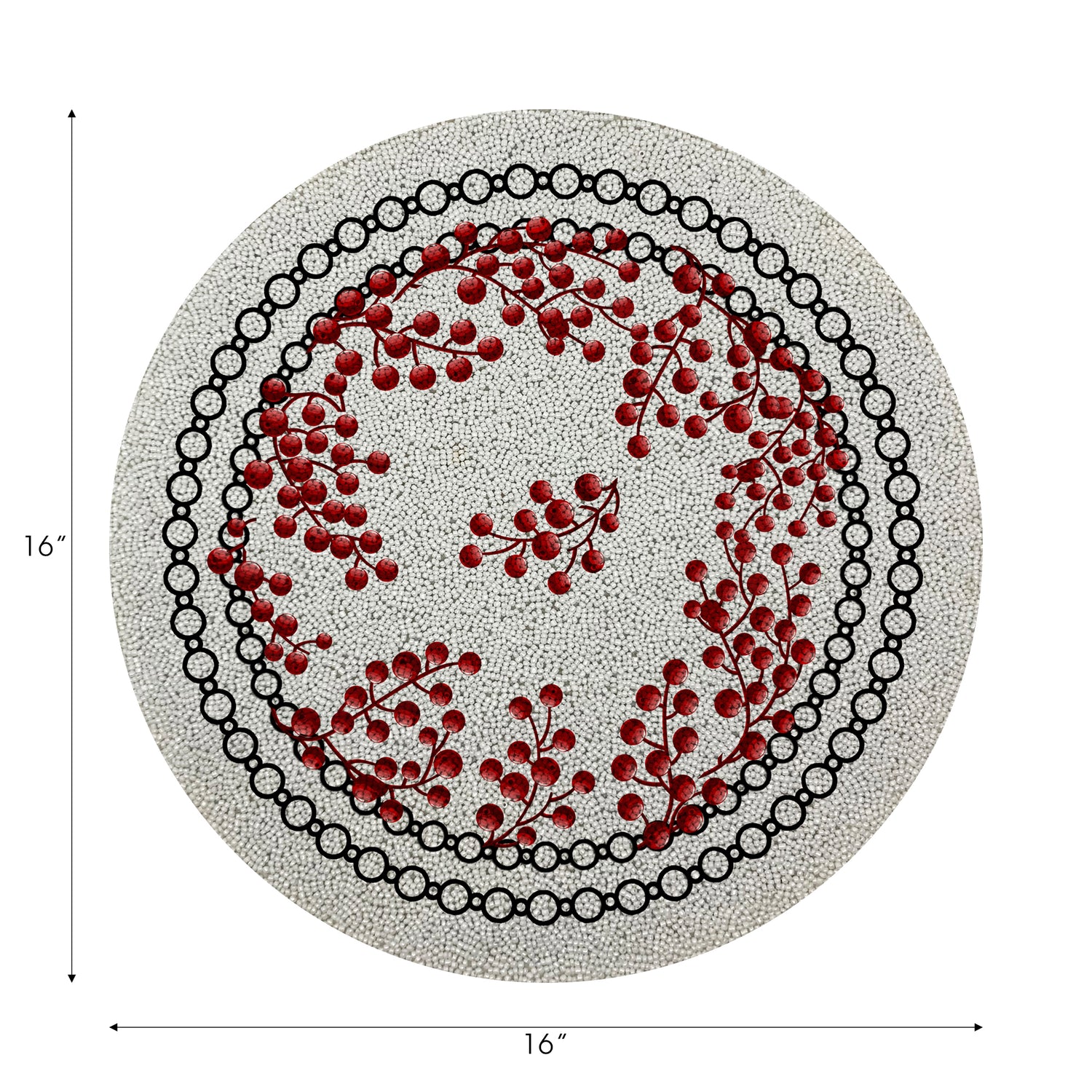 Christmas Berries Red White Round Beaded Placemat Smooth