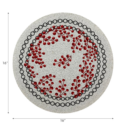Christmas Berries Red White Round Beaded Placemat Smooth