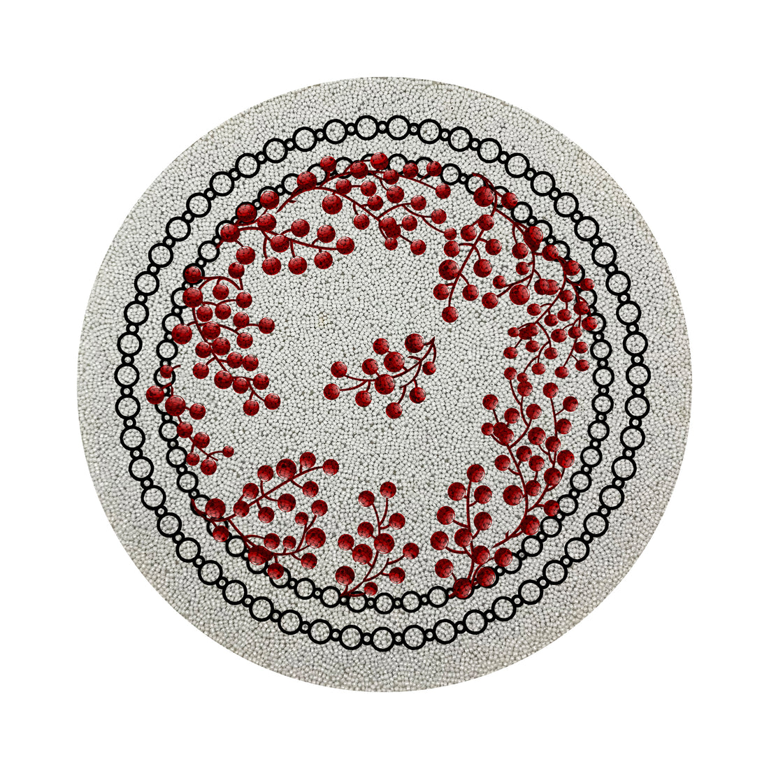 Christmas Berries Red White Round Beaded Placemat Smooth