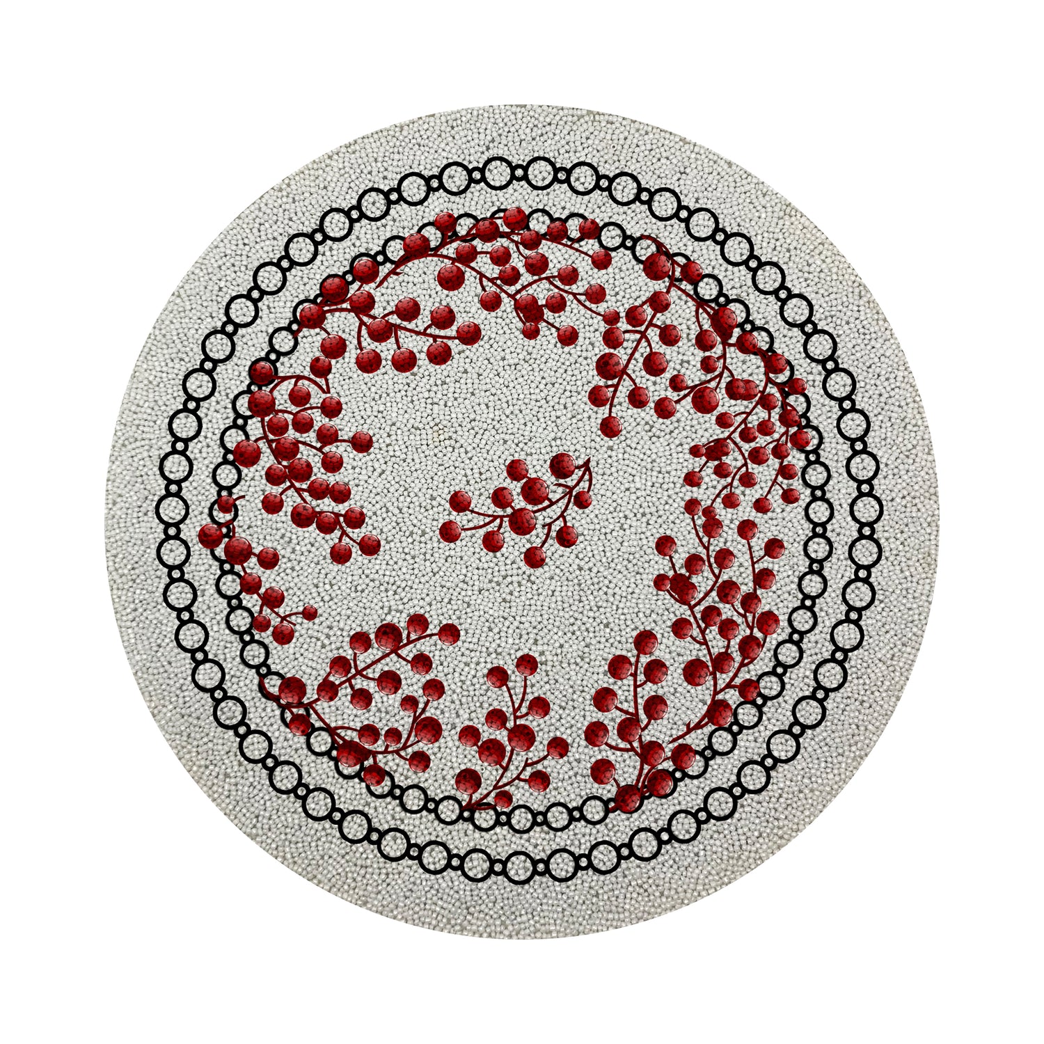 Christmas Berries Red White Round Beaded Placemat Smooth