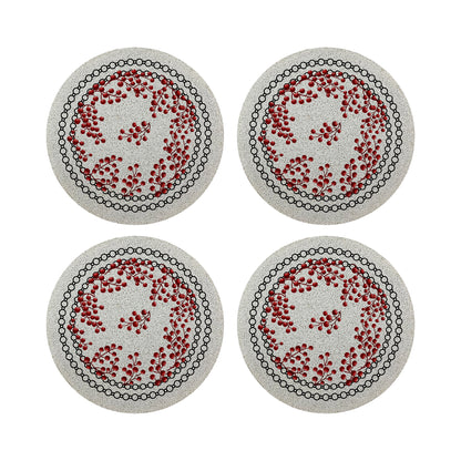 Christmas Berries Red White Round Beaded Placemat Smooth