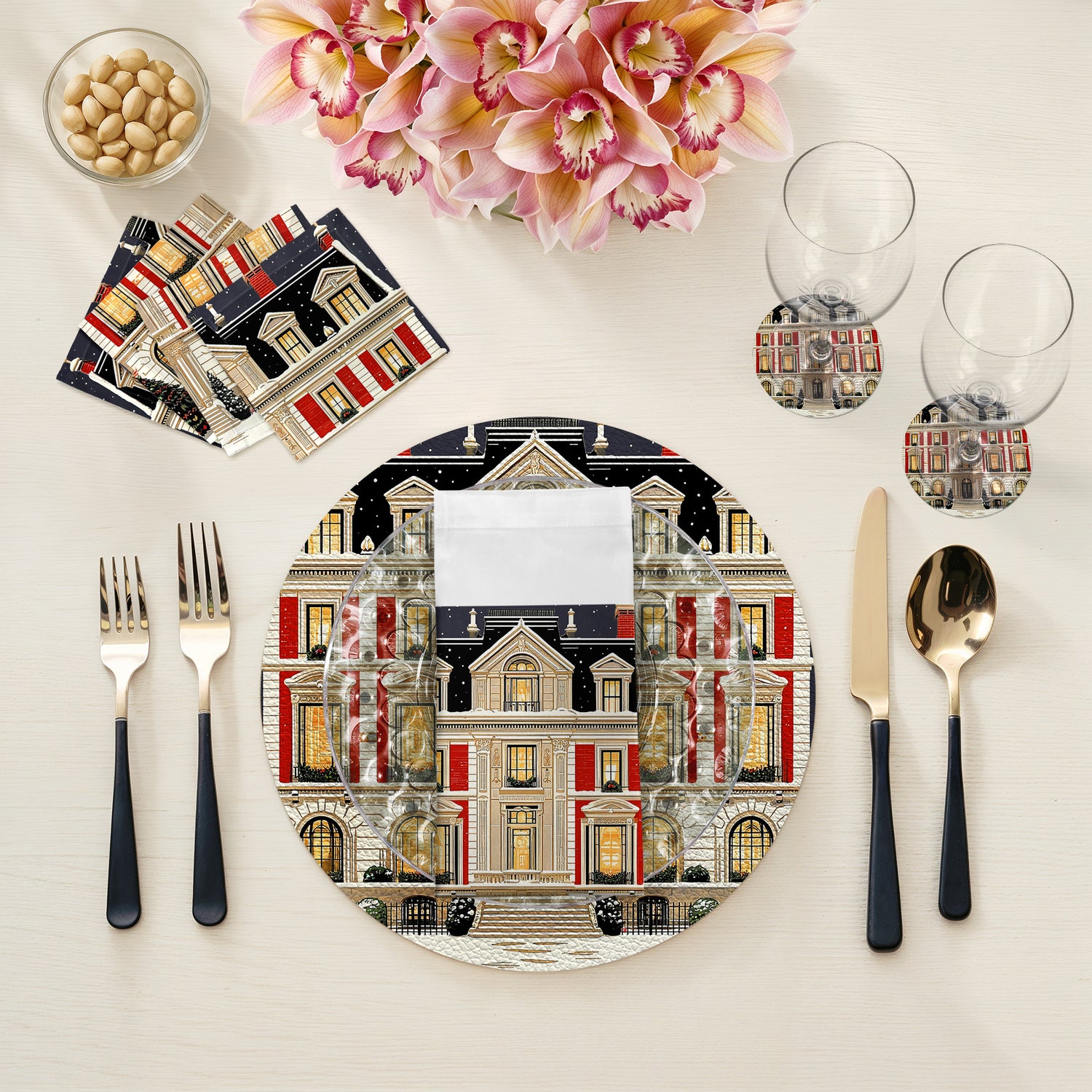 Christmas On Fifth Avenue Vegan Leather Round Coasters