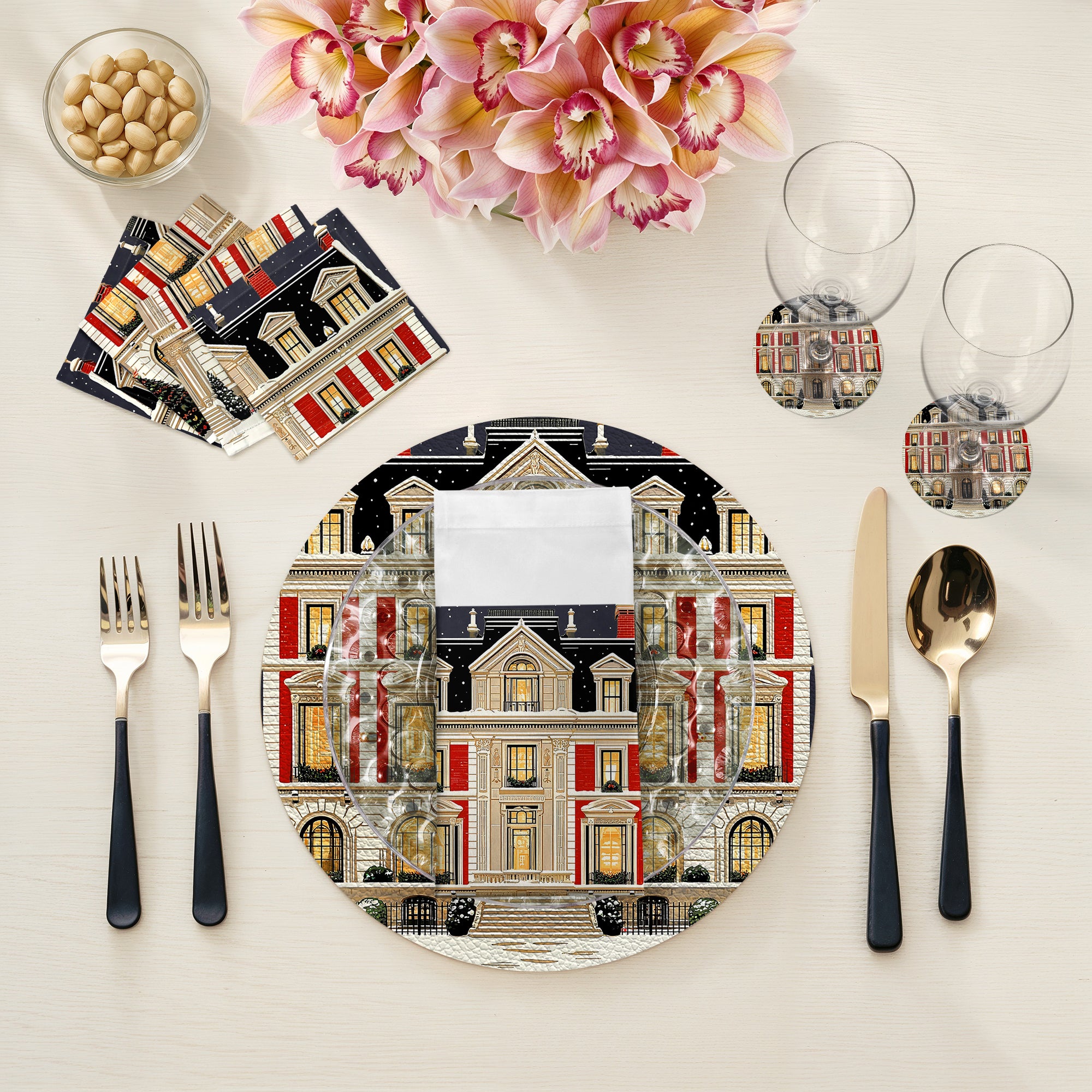 Christmas On Fifth Avenue Vegan Leather Round Coasters