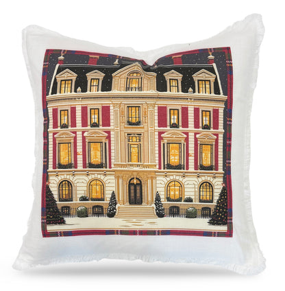 Christmas On Fifth Avenue 22x22 White Fringe Pillow