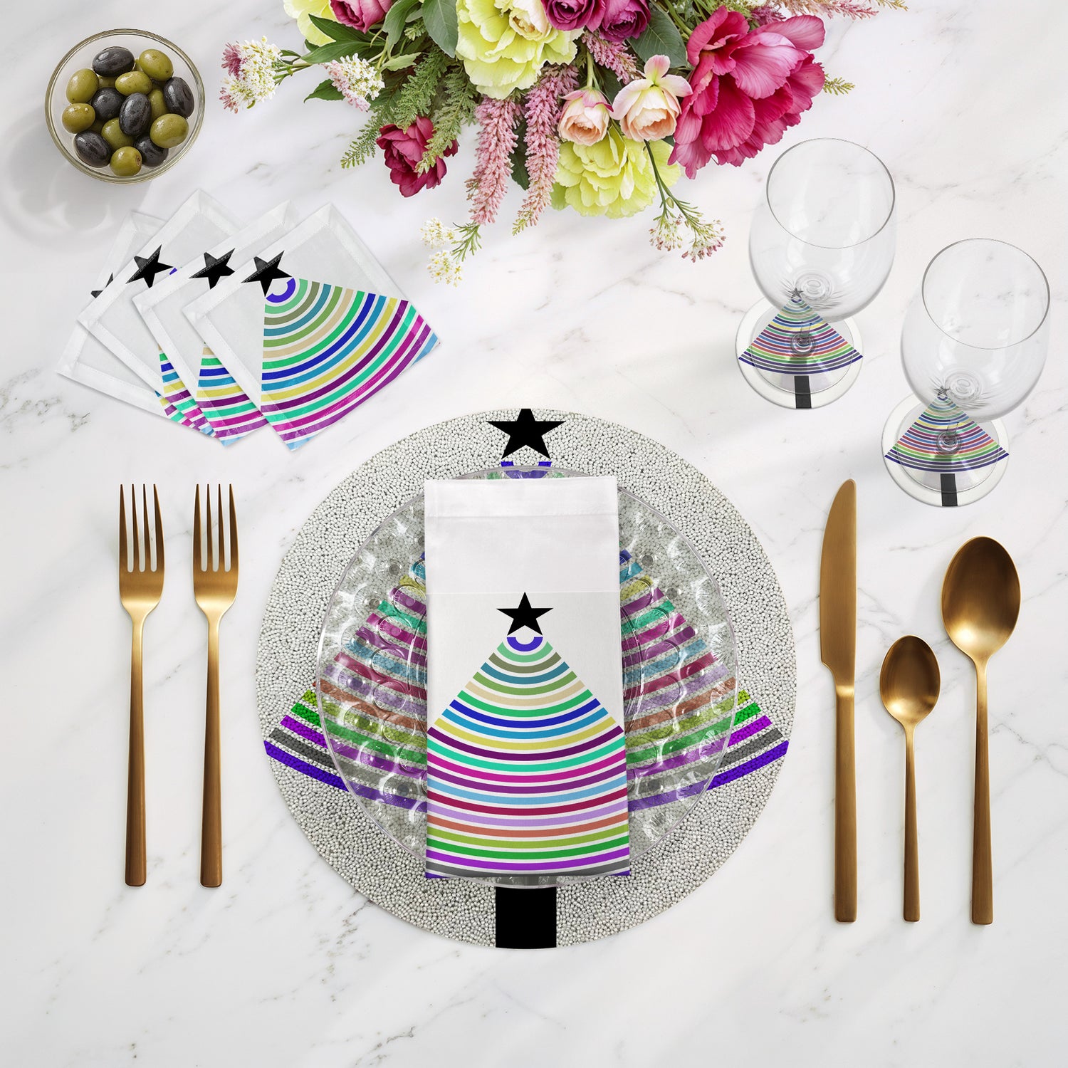 Christmas Tree Brights Round Beaded Placemat Smooth