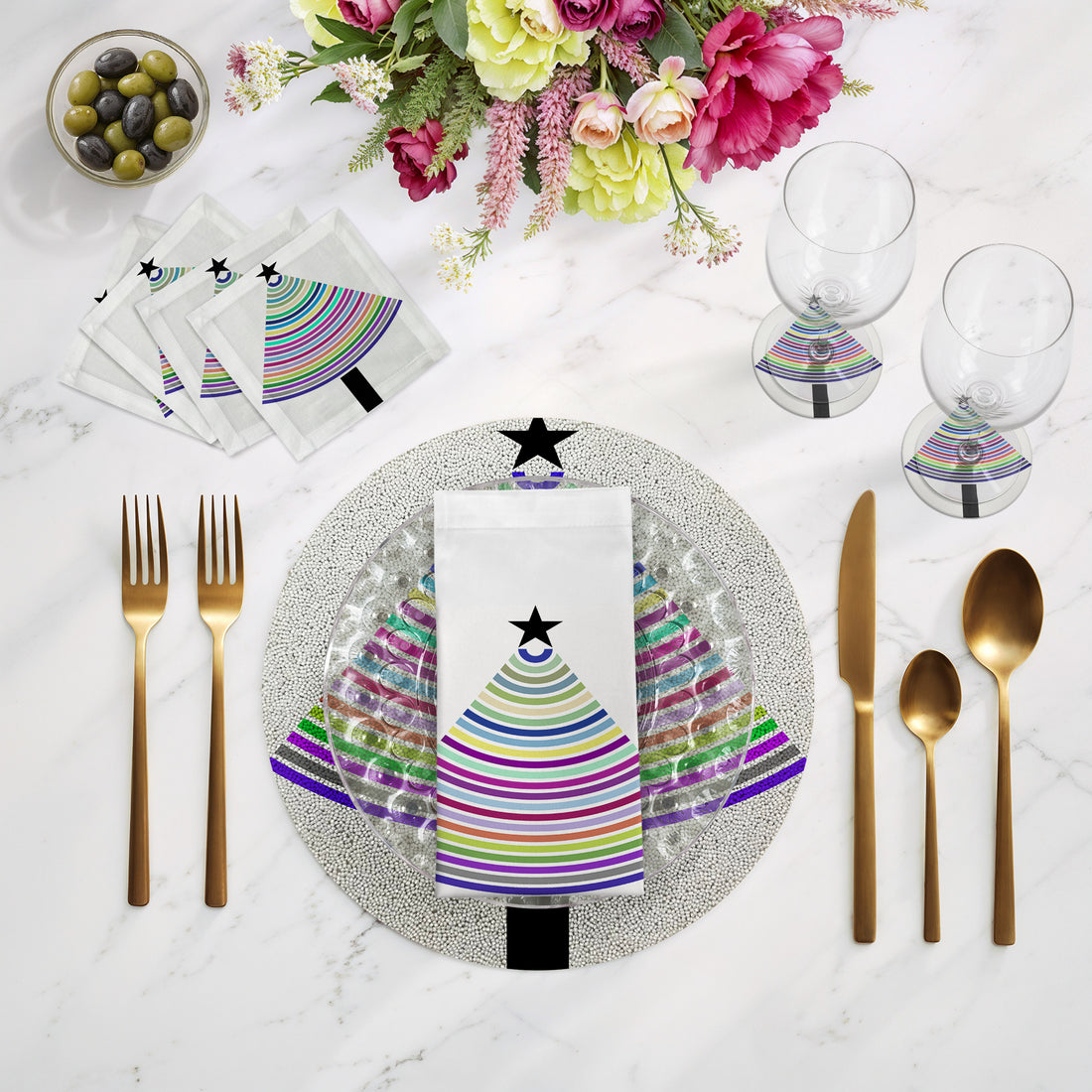 Christmas Tree Brights Round Beaded Placemat Smooth