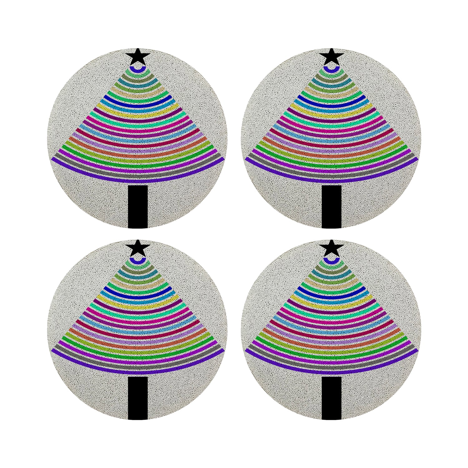 Christmas Tree Brights Round Beaded Placemat Smooth
