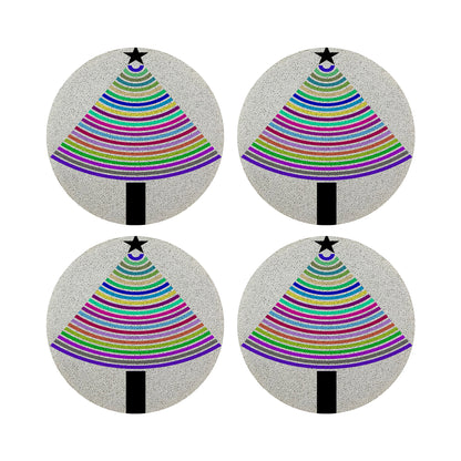 Christmas Tree Brights Round Beaded Placemat Smooth