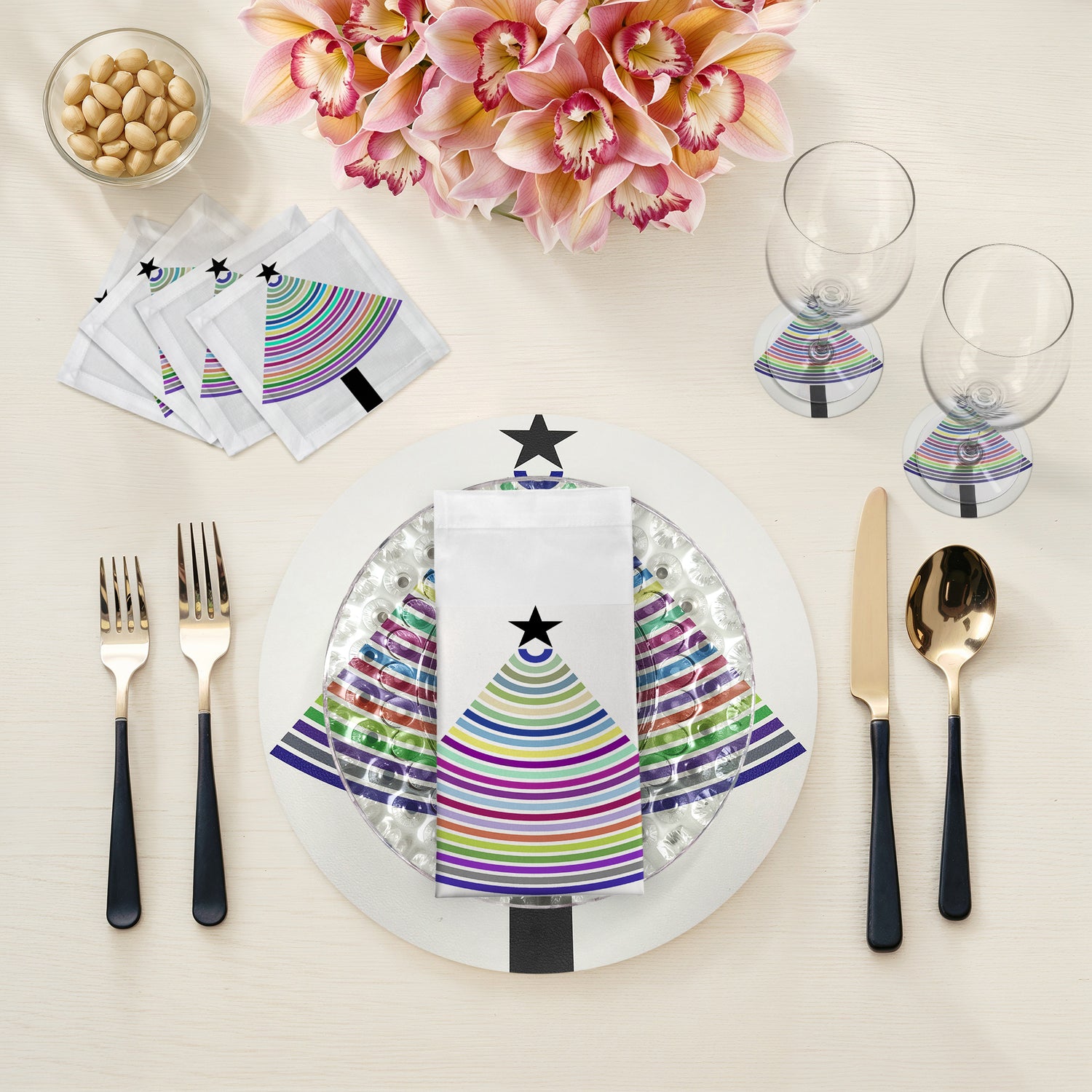 Christmas Tree Brights Vegan Leather Round Pebble Placemat