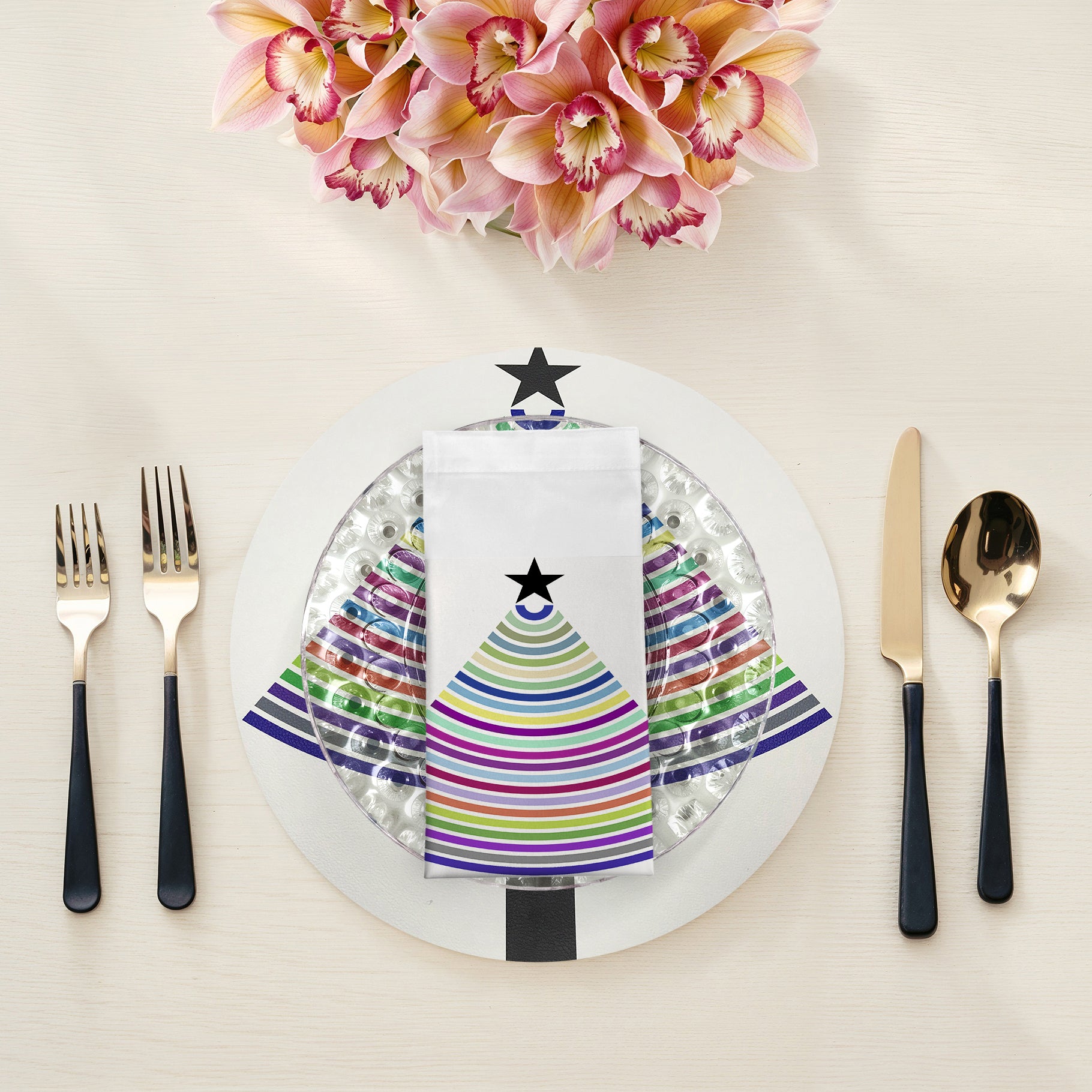 SERVIETTE DE TABLE À PAPIER À AJOURÉ, LOT DE 4, 55 cm x 55 cm, Motif sapin de Noël