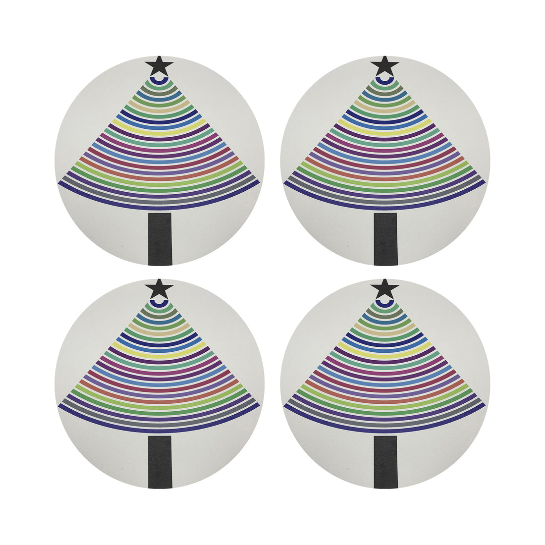 Christmas Tree Brights Vegan Leather Round Coasters