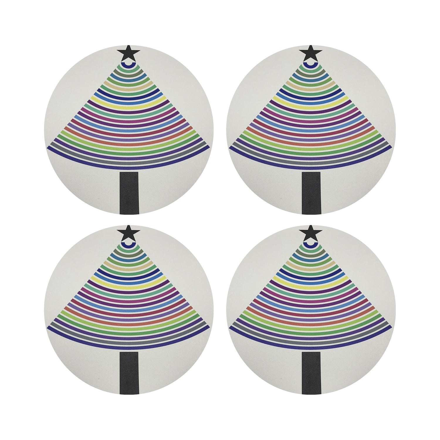 Christmas Tree Brights Vegan Leather Round Coasters