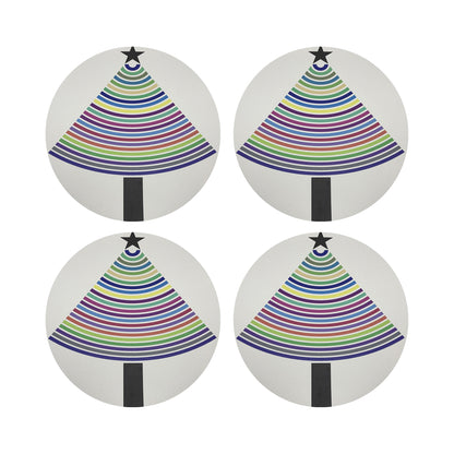 Christmas Tree Brights Vegan Leather Round Coasters