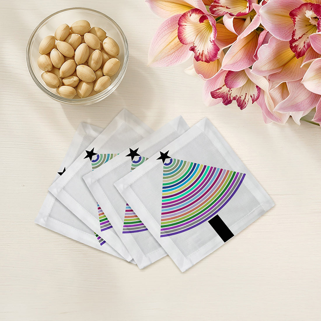 Christmas Tree Brights Cotton Sateen Cocktail Napkins