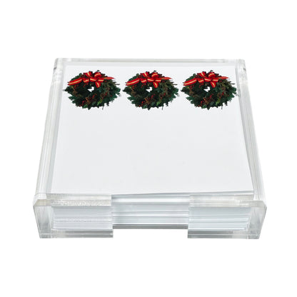 Weihnachtskranz, weiße Notizkarten mit Acrylhalter