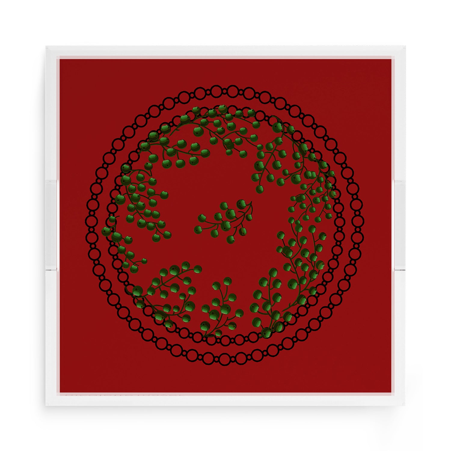 Christmas Berries Green Red 15X15 Acrylic Tray - nicolettemayer.com
