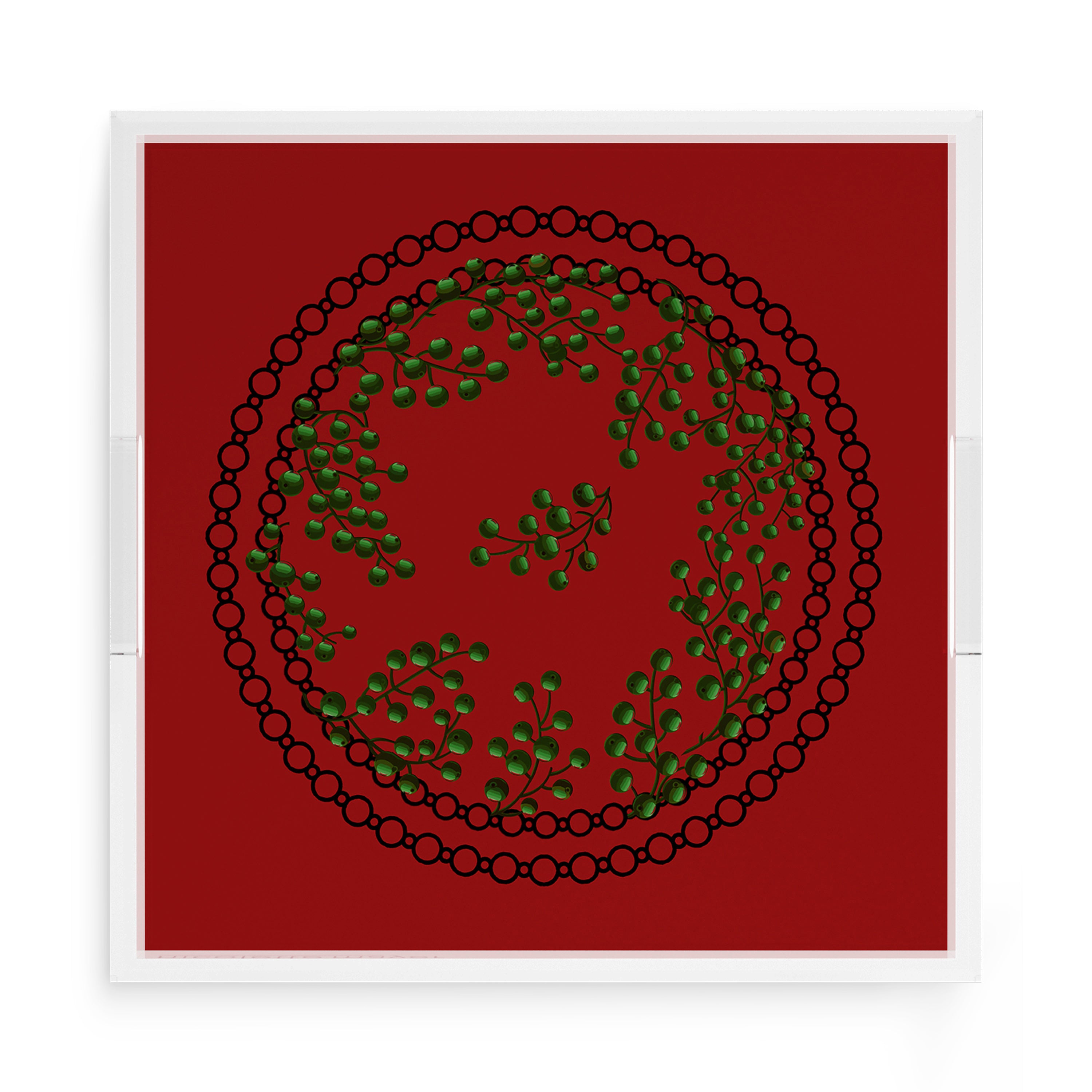 Christmas Berries Green Red 15X15 Acrylic Tray - nicolettemayer.com
