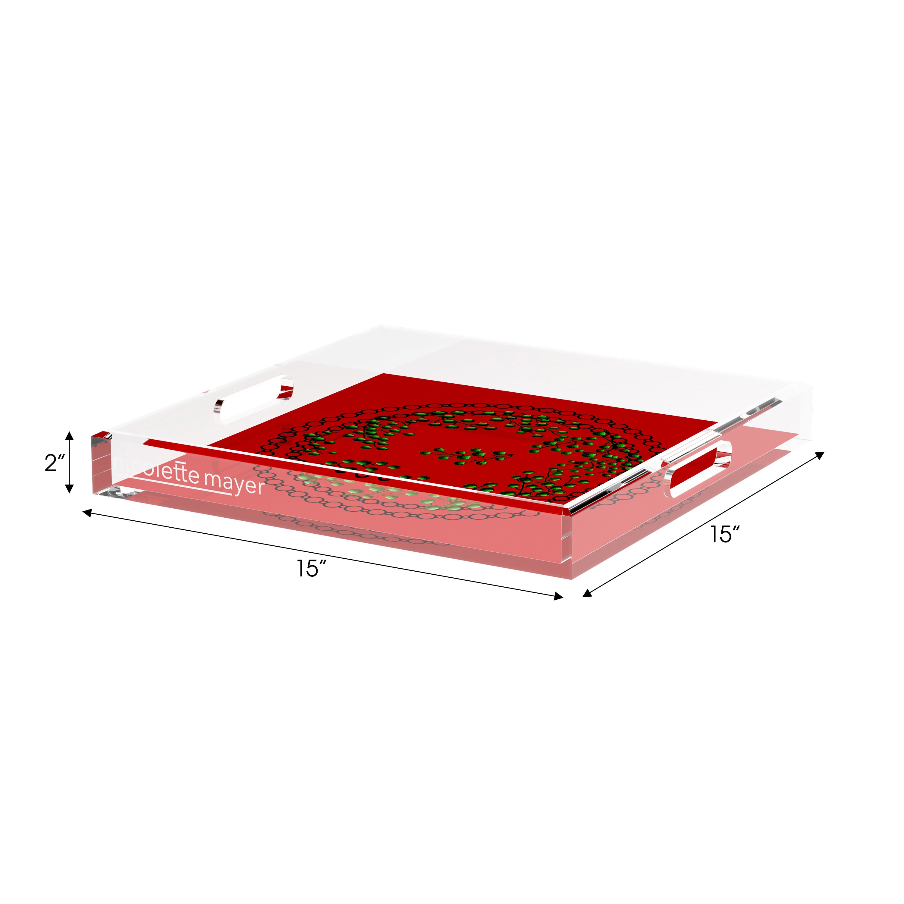 Christmas Berries Green Red 15X15 Acrylic Tray - nicolettemayer.com
