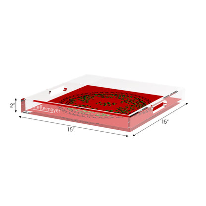 Christmas Berries Green Red 15X15 Acrylic Tray - nicolettemayer.com
