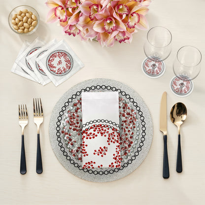 Christmas Berries Red White Round Beaded Placemat Smooth - nicolettemayer.com