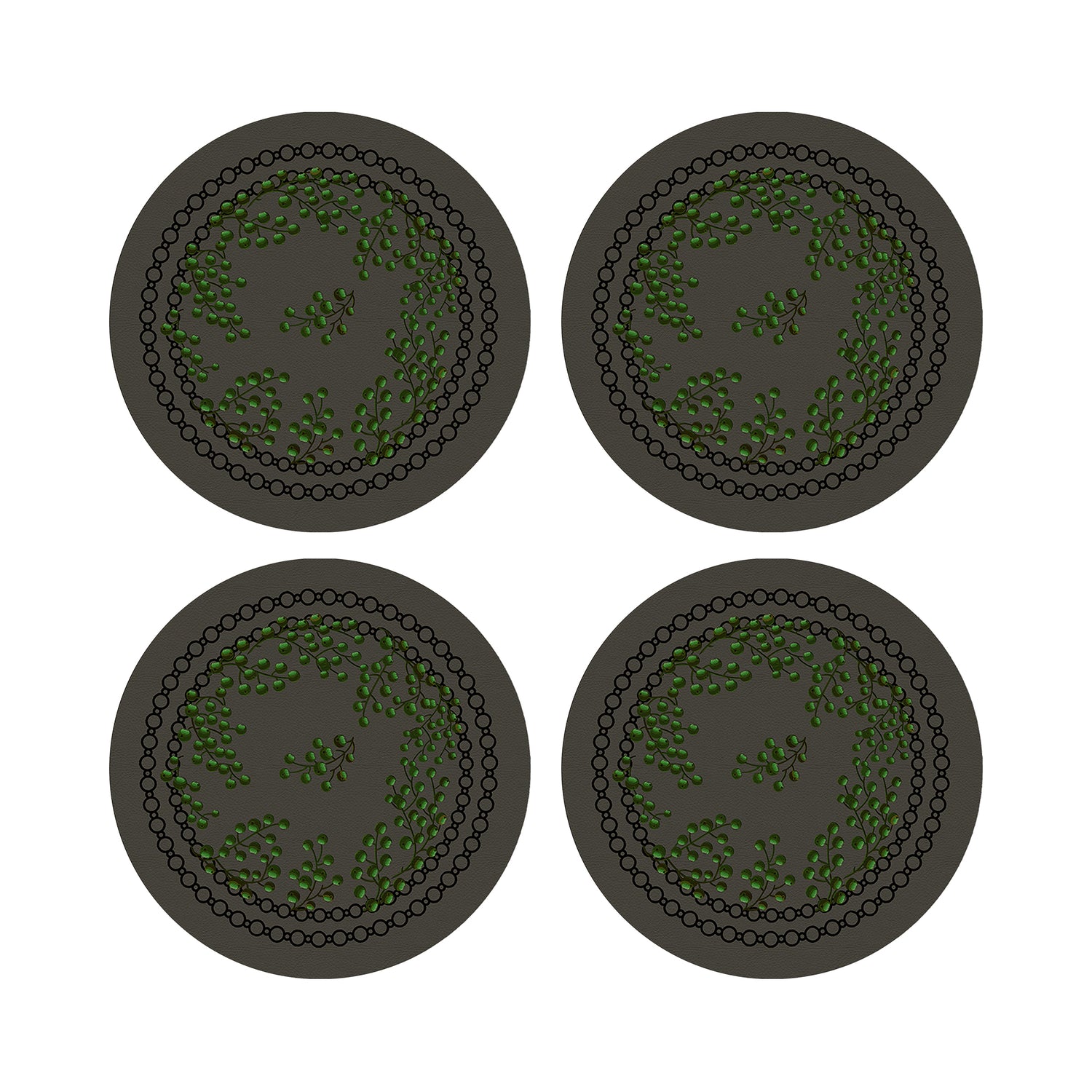 Christmas Berries Vegan Leather Round Pebble Placemat