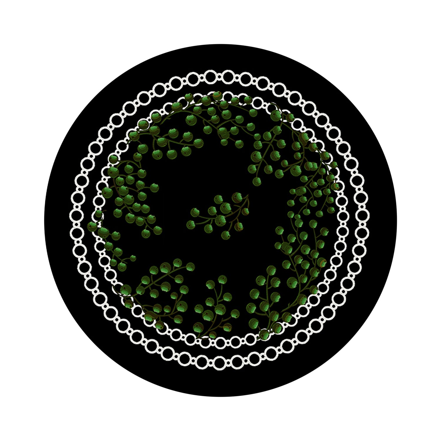 Christmas Berries Green Black 16 Round Pebble Placemat Set of 4 - nicolettemayer.com