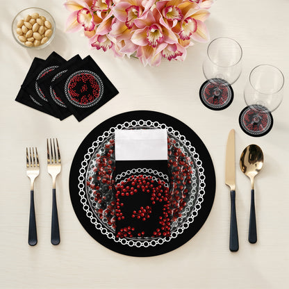 Christmas Berries Red Black 16" Round Pebble Placemats, Set of 4 - nicolettemayer.com
