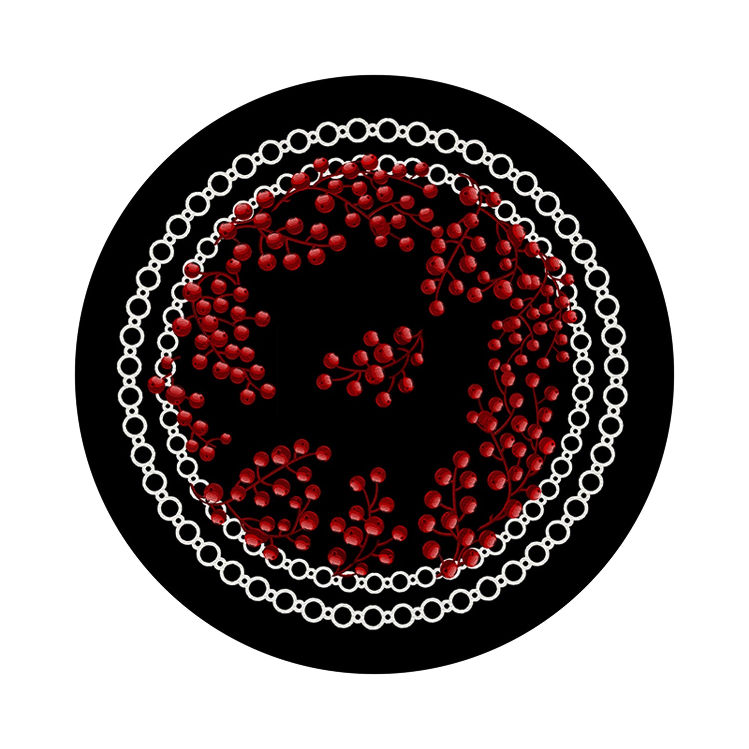 Christmas Berries Red Black 16 Round Pebble Placemat Set of 4 - nicolettemayer.com