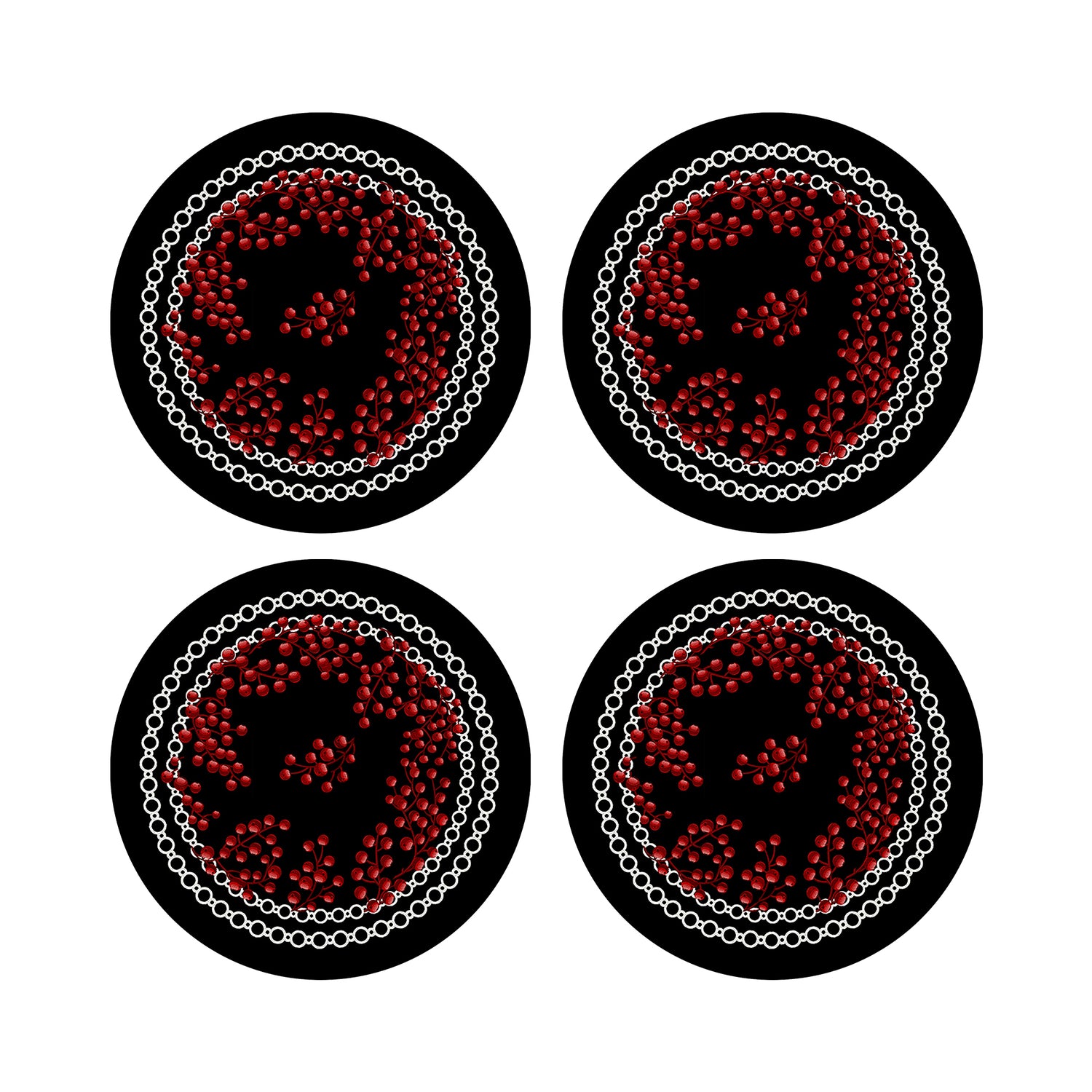 Christmas Berries Vegan Leather Round Pebble Placemat