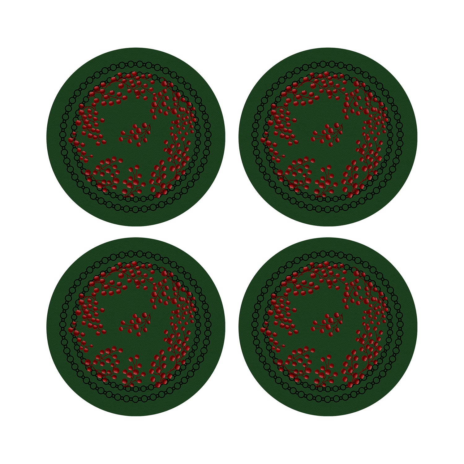 Christmas Berries Vegan Leather Round Pebble Placemat