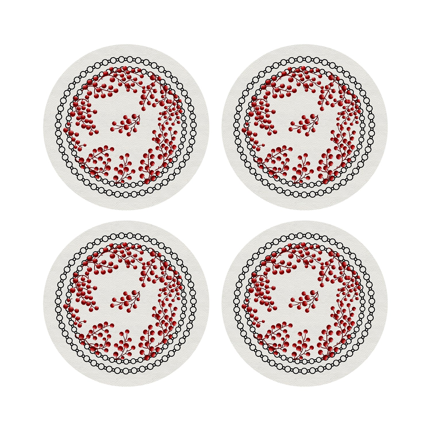 Christmas Berries Vegan Leather Round Pebble Placemat