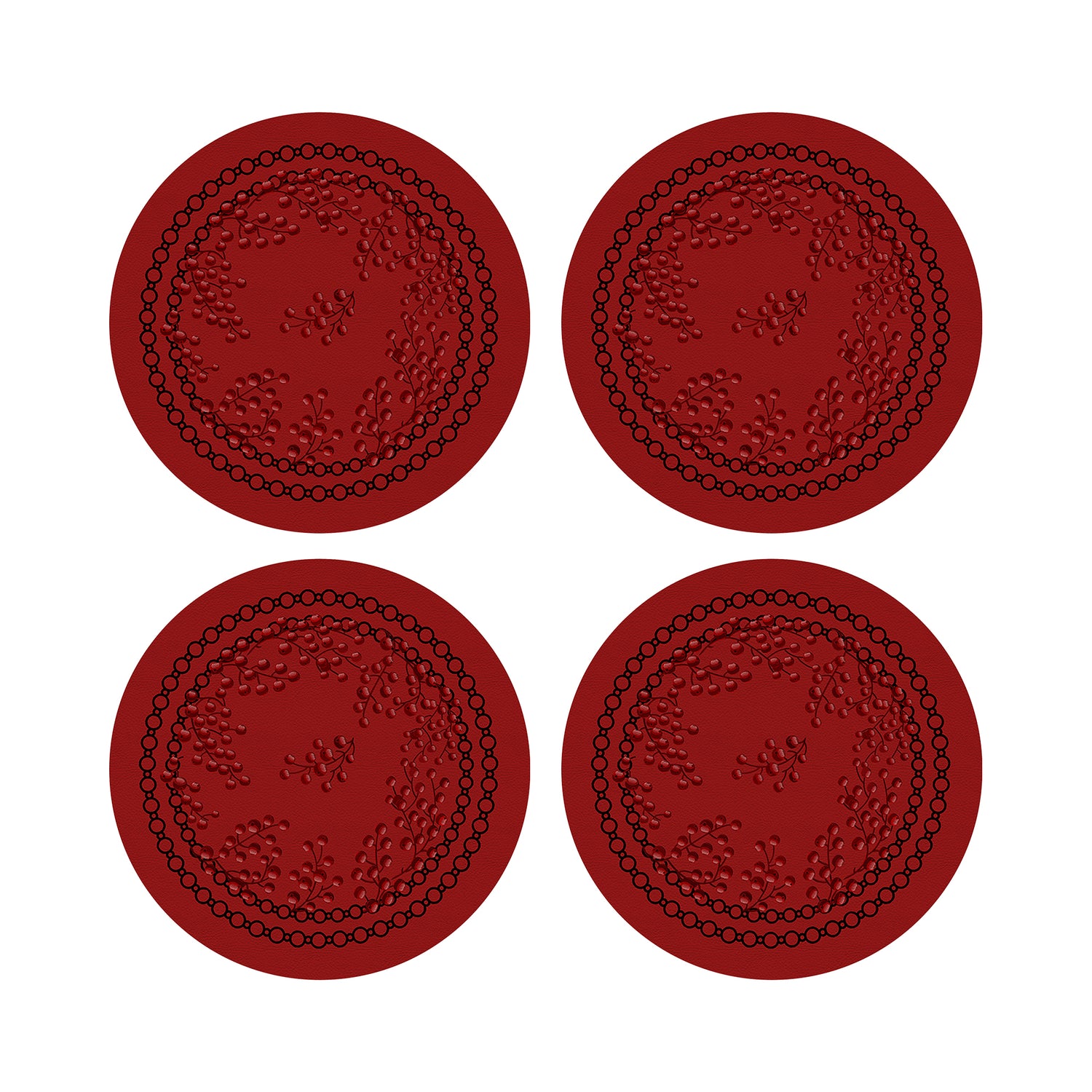 Christmas Berries Vegan Leather Round Pebble Placemat