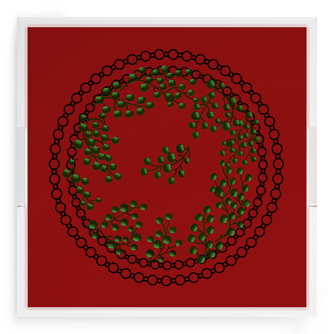 Christmas Berries Green Red 18X18 Acrylic Tray - nicolettemayer.com
