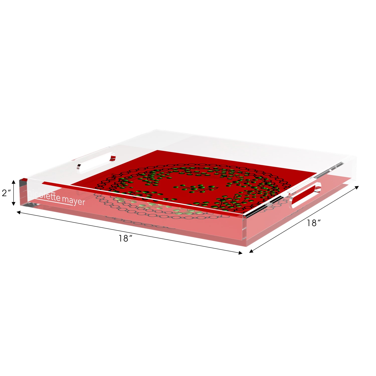 Christmas Berries Green Red 18X18 Acrylic Tray - nicolettemayer.com
