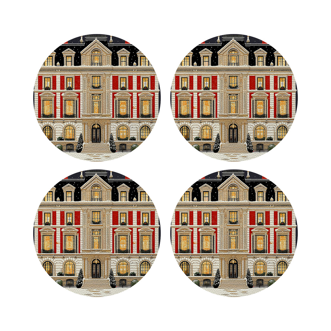 Christmas On Fifth Avenue Vegan Leather Round Coasters