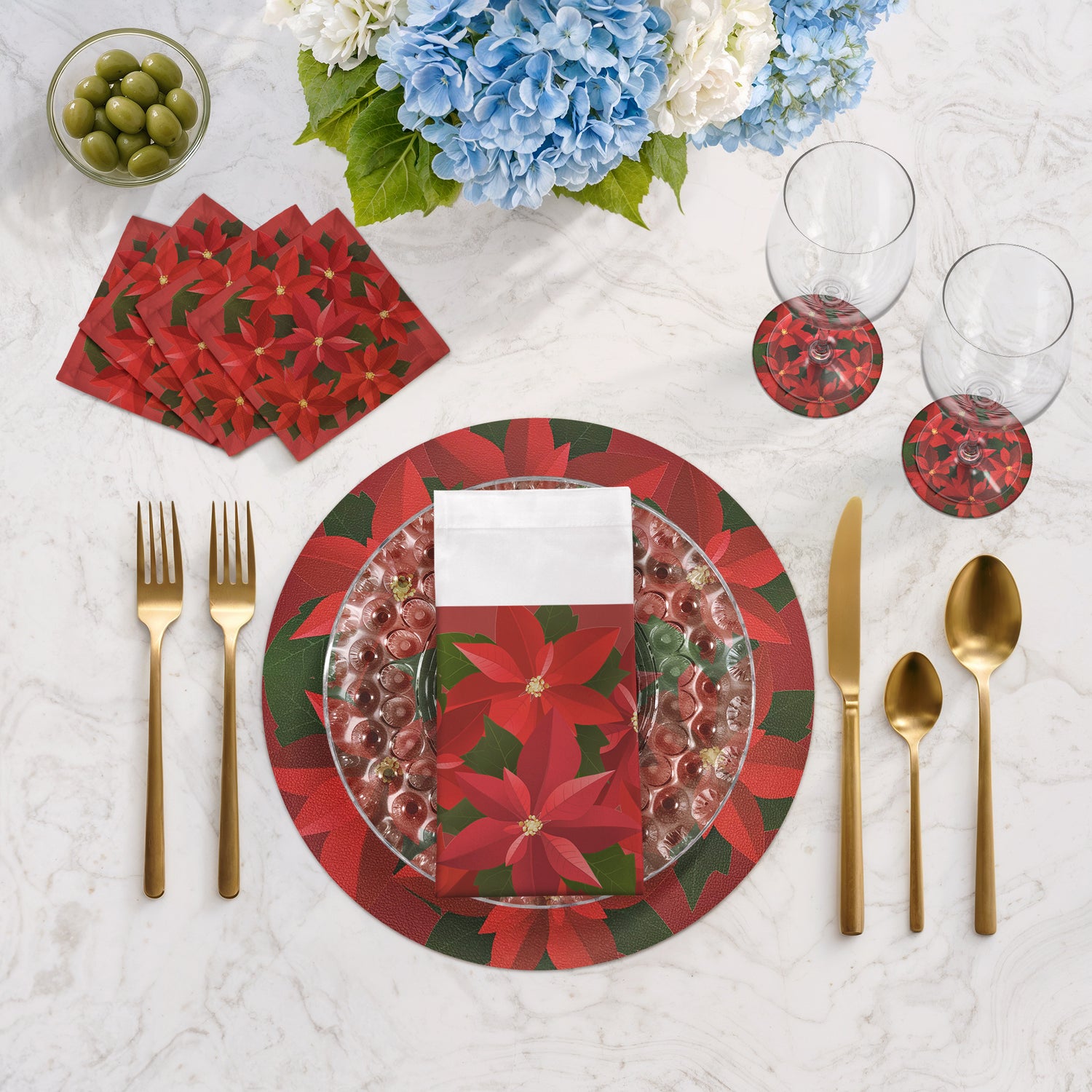 Poinsettia Cotton Sateen Cocktail Napkins