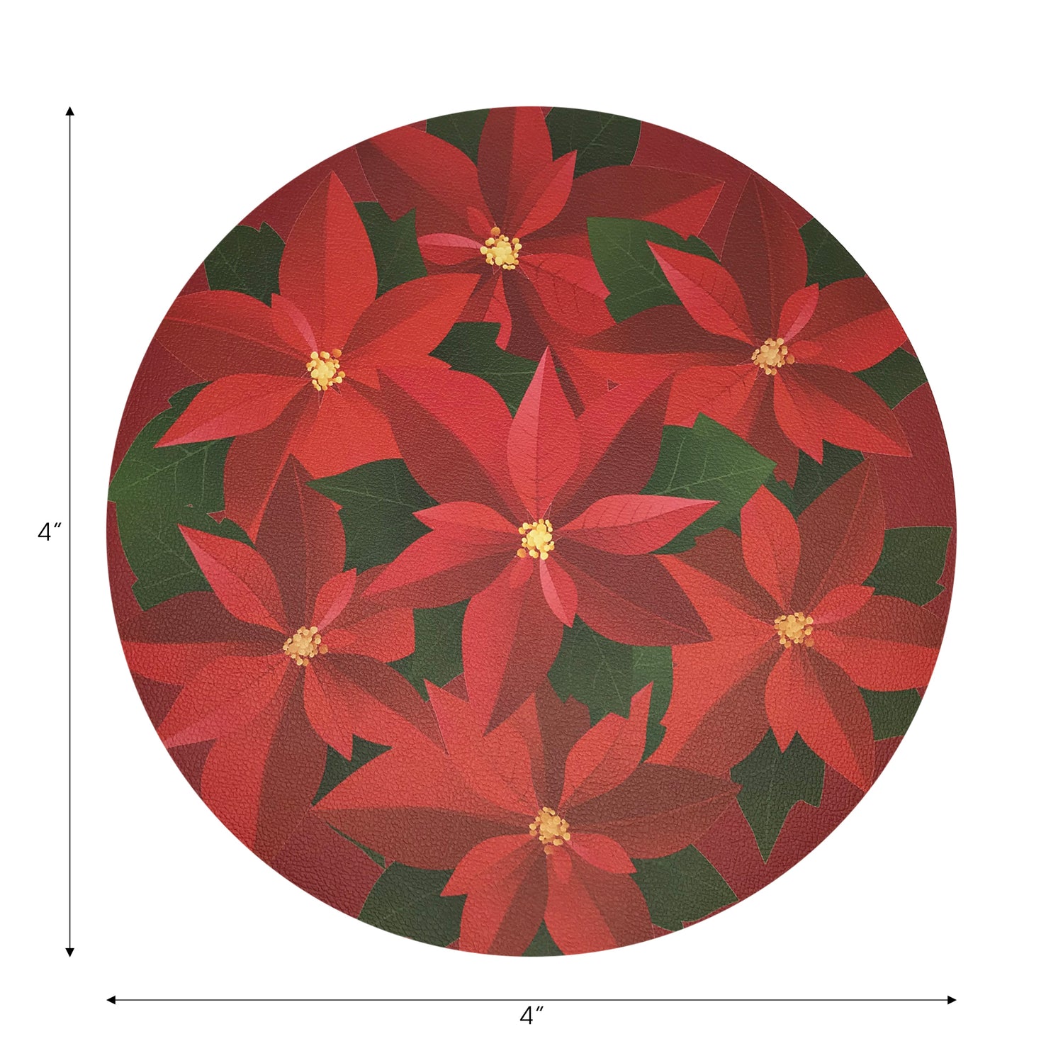 Christmas Poinsettia Vegan Leather Round Coasters