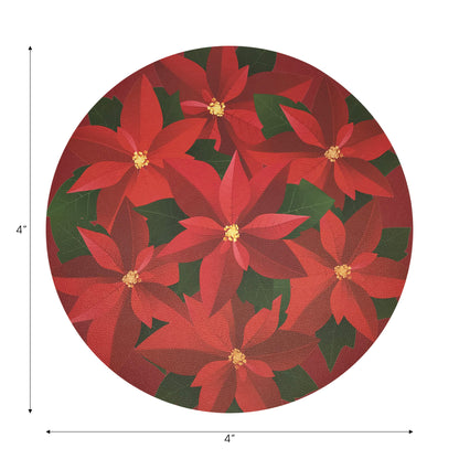 Christmas Poinsettia Vegan Leather Round Coasters