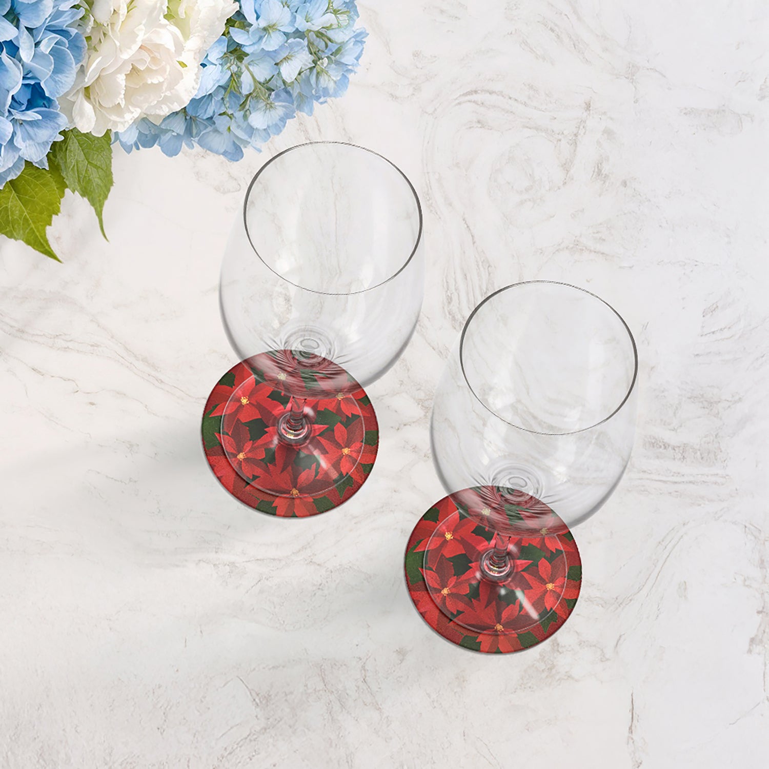 Christmas Poinsettia Vegan Leather Round Coasters