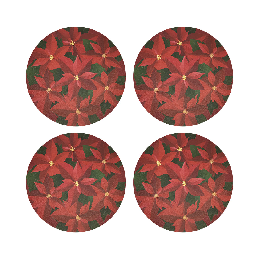 Christmas Poinsettia Vegan Leather Round Coasters