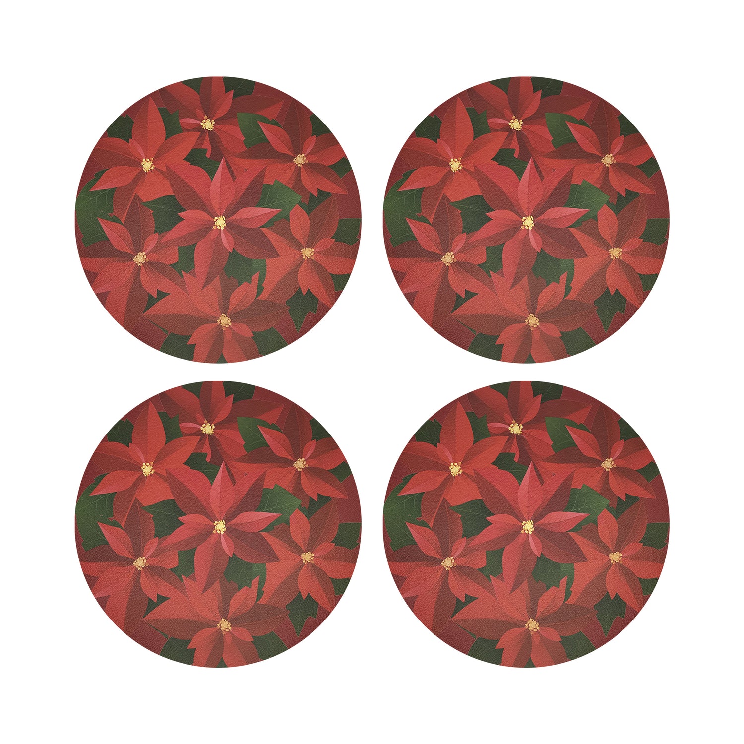 Christmas Poinsettia Vegan Leather Round Coasters