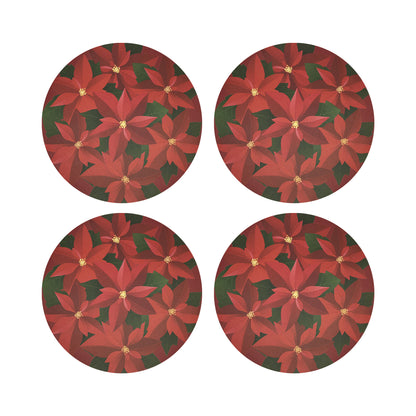 Christmas Poinsettia Vegan Leather Round Coasters