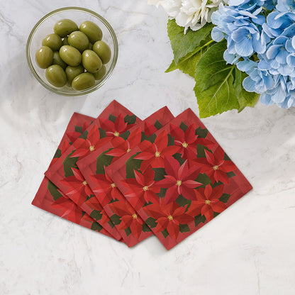 POINSETTIA 6"X6" HEMSTITCH COCKTAIL NAPKINS, SET OF 4 - nicolettemayer.com